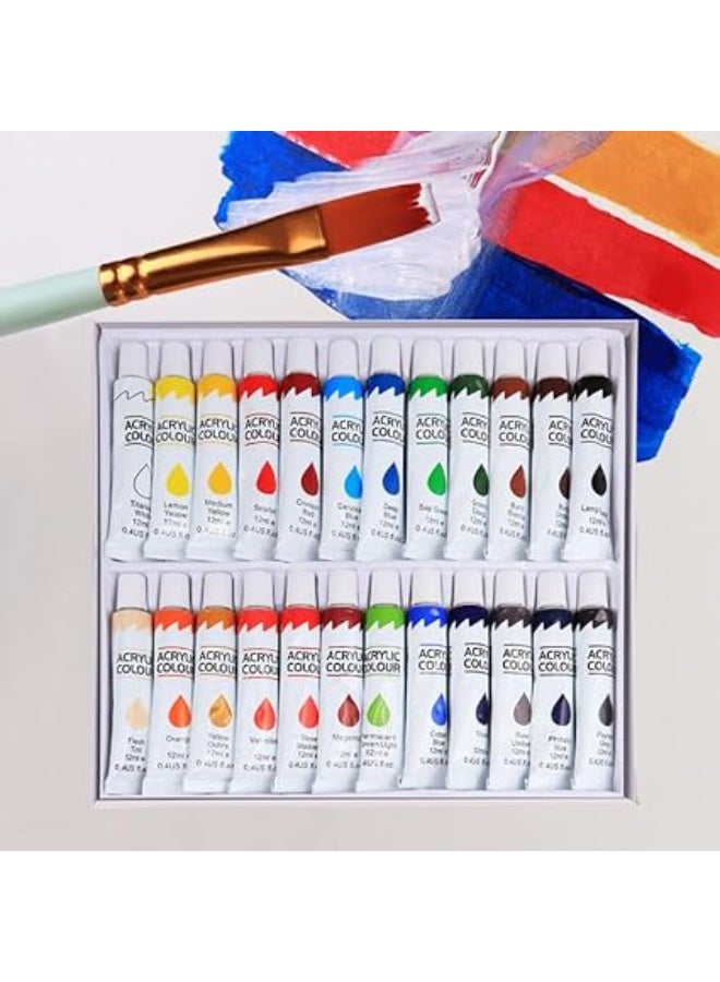 مجموعة طلاء اكريليك  تركيبة غير سامة للرسم الفني للأطفال والكبار، لوازم فنية للقماش والسيراميك والزجاج والأحجار والنماذج الخشبية، 12 مل، 24 لون - Image 5